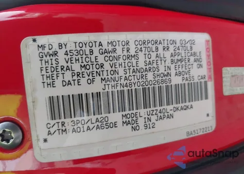 2002 Lexus Sc 430 z USA, uszkodzony, nr VIN JTHFN48Y020026869